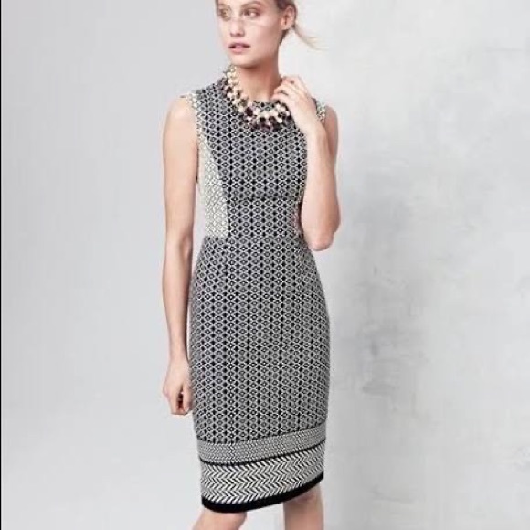 COPY - J. Crew Paneled Geometric White Black Patterned Dress 8 - Picture 1 of 3